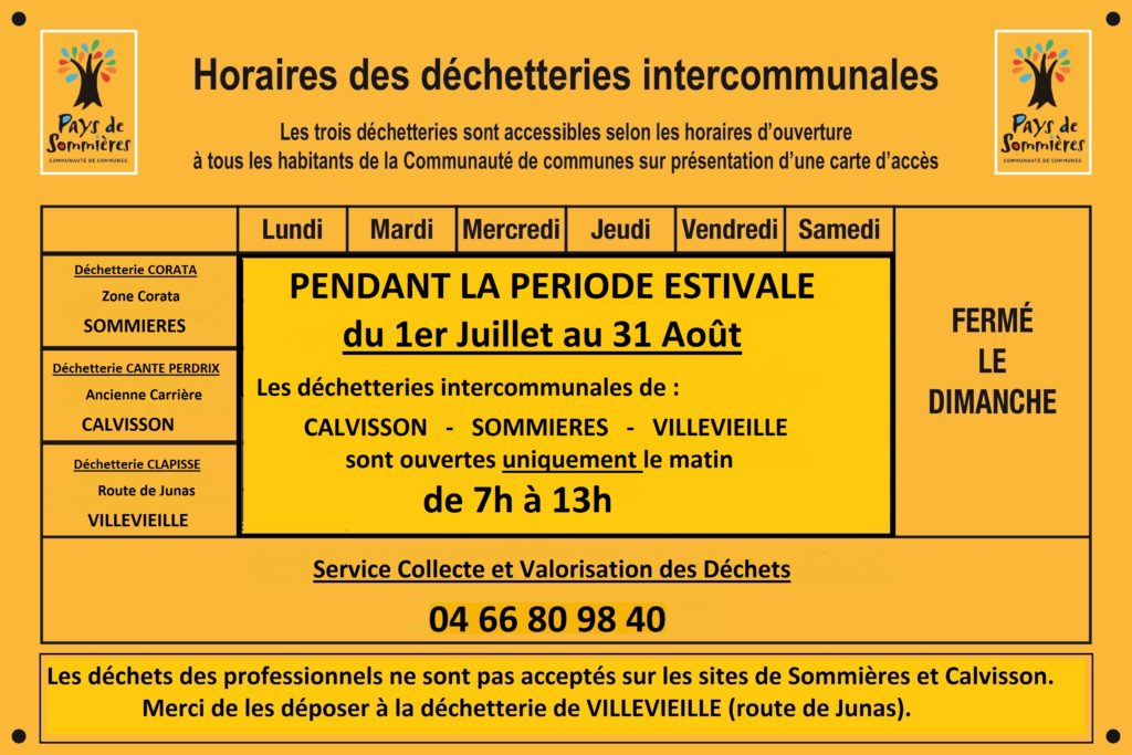 horraires decheteries ete 2020